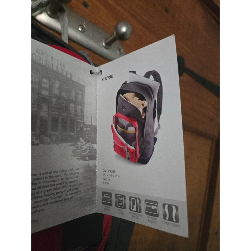 NWT - AMERICAN TOURISTER Keystone Backpack Charcoal Red / Laptop Tablet Bag